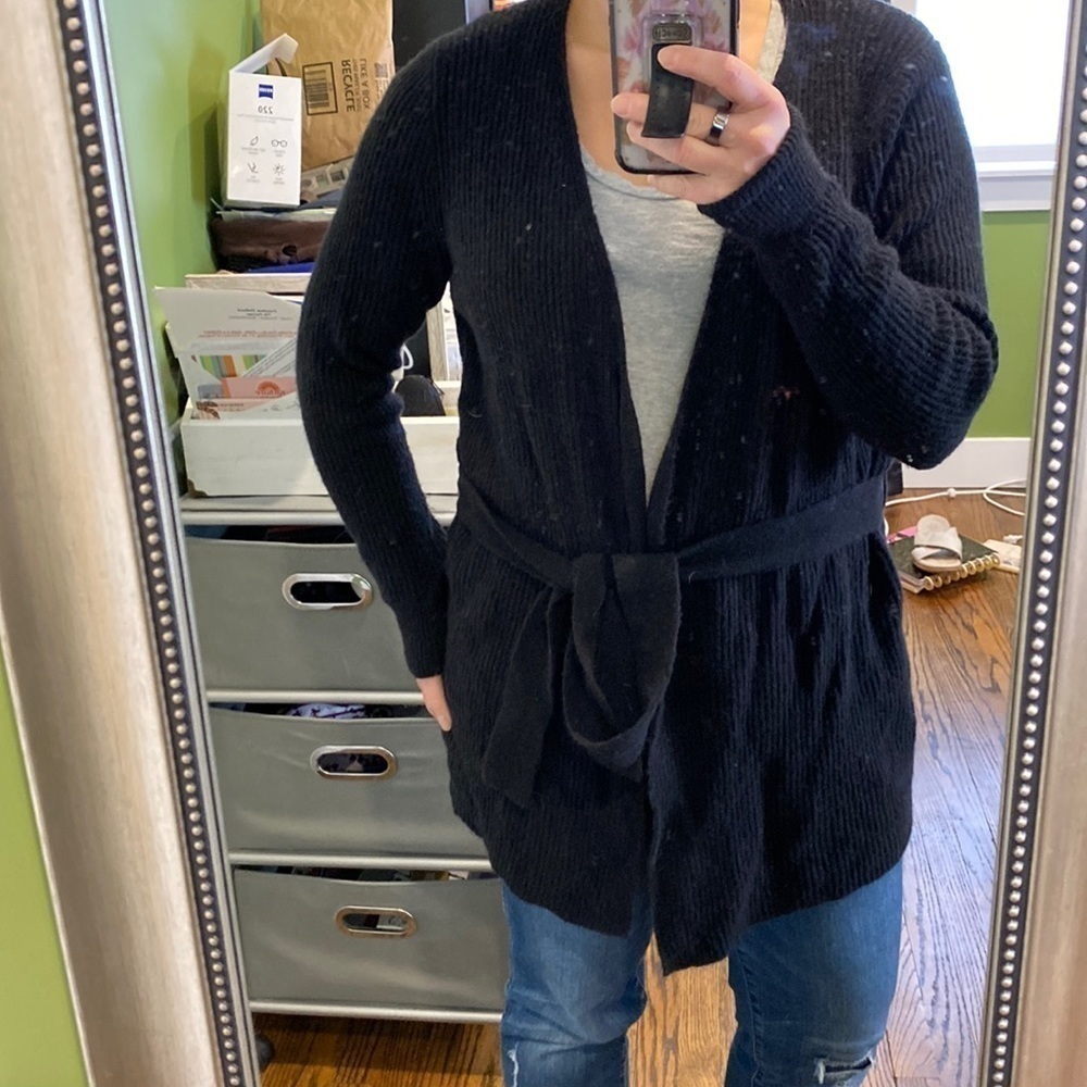 J Crew Merino Blend Belted Ribbed Wrap Sweater EUC